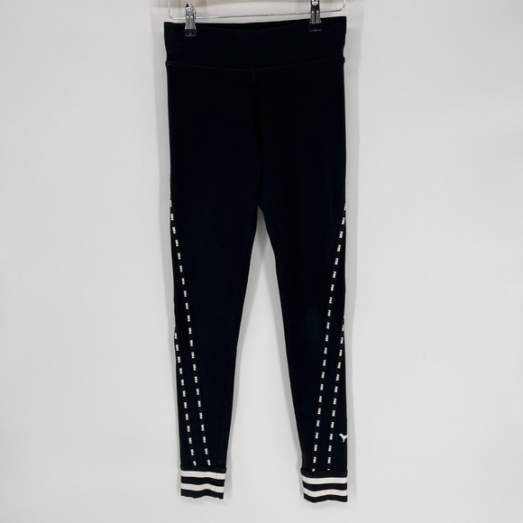 Victoria's Secret PINK Black Yoga Leggings Logo Stripe XS - Picture 2 of 9